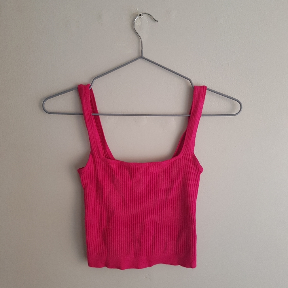 Hot Pink Ribbed Tank Top from Garage